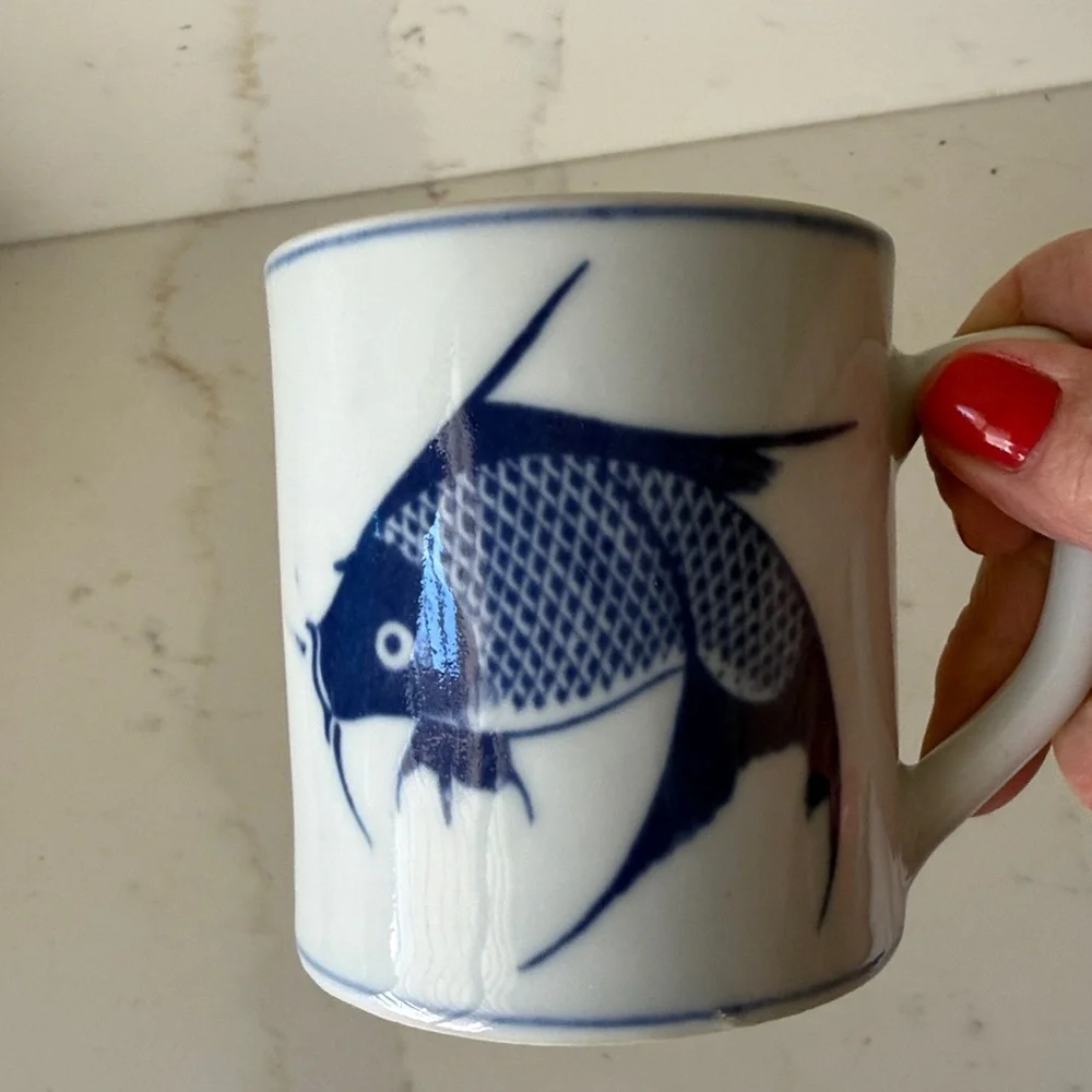 Vintage Pier 1 Koi Blue Mugs